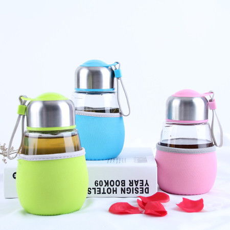 pd企鵝杯400ml高硼硅玻璃防燙杯套便攜提手食品級(jí)pp杯蓋